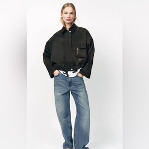 Zara Corduroy Women's Collar Barn waxed olive green/brown zipper jacket size S